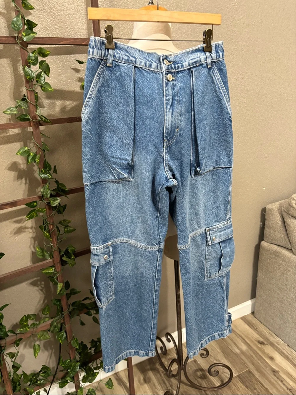 Free People Marx Slouchy Cargo Blue 28